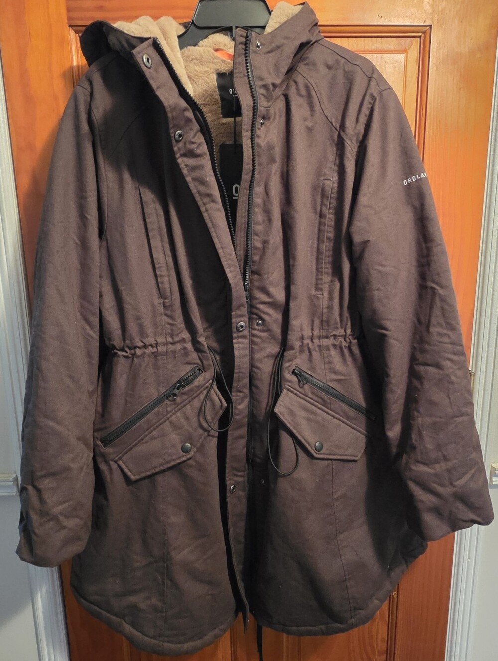 OrolayThicken Fleece Lined Parka Winter Coat Hooded Jacket w/ Pockets 2XL